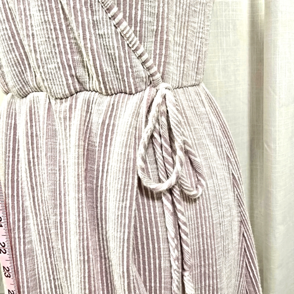 2/$30 Petal Pink & White Stripe Faux Wrap Midi Dress Super Soft Womens Size M - Picture 5 of 10